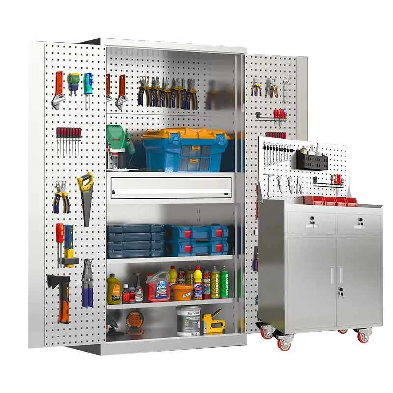 Tools In Metal Workshop - ตู้เก็บเครื่องมือสแตนเลส 304 แบบปรับแต่งได้ โต๊ะทำงานโลหะขนาดใหญ่สำหรับจัดเก็บเครื่องมืออย่างมีประสิทธิภาพในโรงงาน
